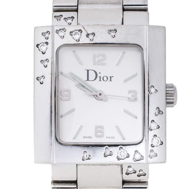 Pre Owned Dior SIlver Stainless Steel Diamond Riva D98-1014 Women's Wristwatch 24.50 mm