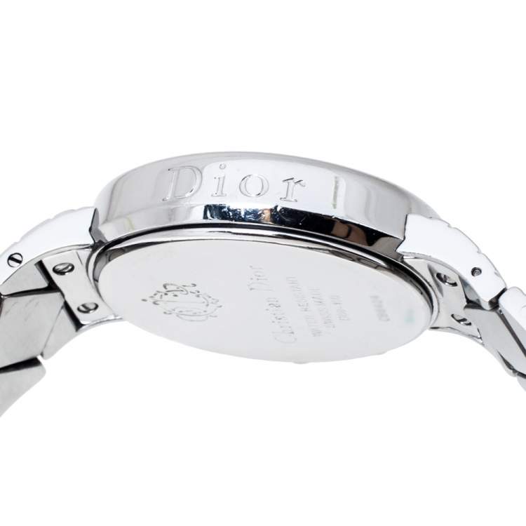 Pre Owned Christian Dior Mother Of Pearl Stainless Steel Chronograph D88-100 Women's Wristwatch 29 mm