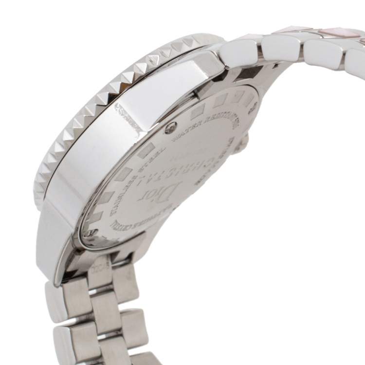 Pre Owned Dior Mother Of Pearl Stainless Steel Diamond Christal CD112111M001 Women's Wristwatch 28 mm