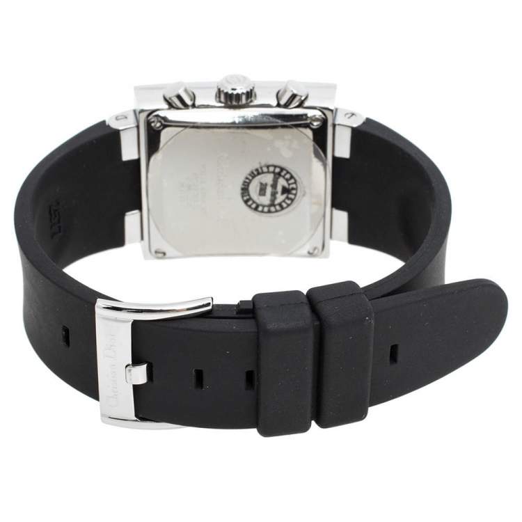 Pre Owned Dior Black Stainless Steel Rubber Riva D81-100 Women's Wristwatch 31 mm