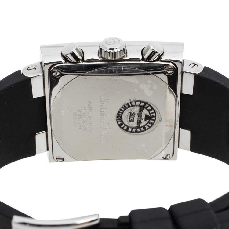 Pre Owned Dior Black Stainless Steel Rubber Riva D81-100 Women's Wristwatch 31 mm