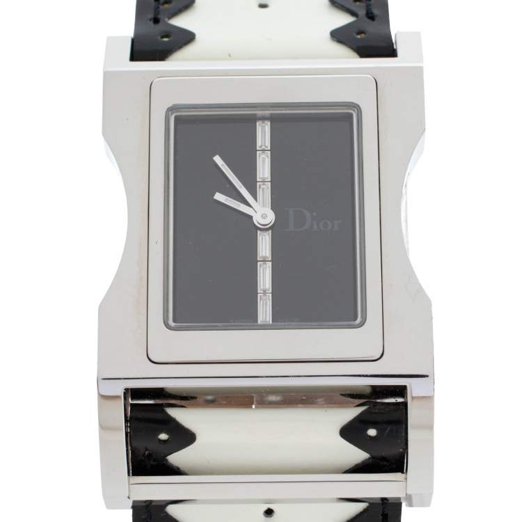 Pre Owned Dior Black Stainless Steel Leather Chris 47 CD033110 Women's Wristwatch 25 MM