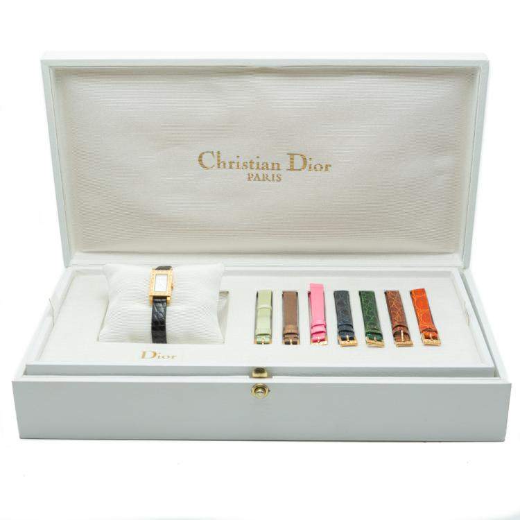 Pre Owned Dior White Dial 18k Yellow Gold Rectangular Multi-Strap Women's Watch 19MM