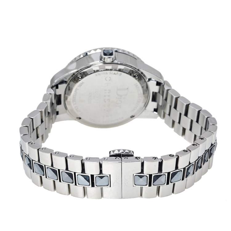 Pre Owned Dior Silver Grey Crystal Stainless Steel CD113116 Christal Women's Wristwatch 33MM