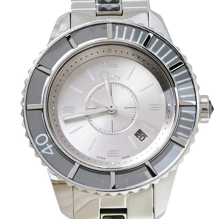 Pre Owned Dior Silver Grey Crystal Stainless Steel CD113116 Christal Women's Wristwatch 33MM