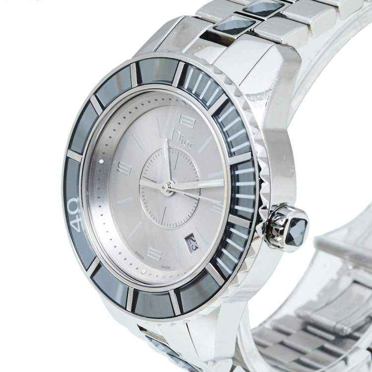 Pre Owned Dior Grey Stainless Steel Christal CD113116 Women's Wristwatch 33MM
