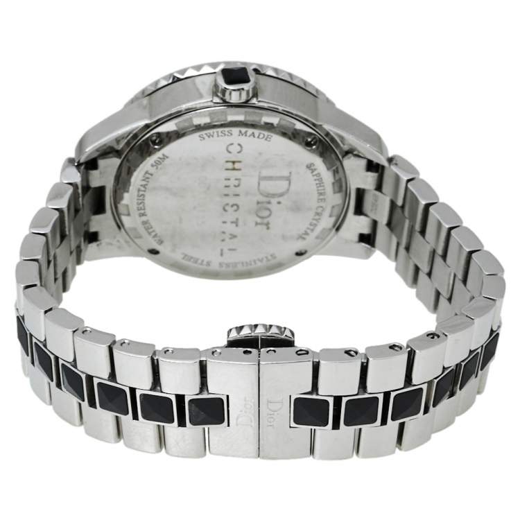 Pre Owned Dior Black Diamonds Stainless Steel Christal CD113115M001 Quartz Women's Wristwatch 34 MM