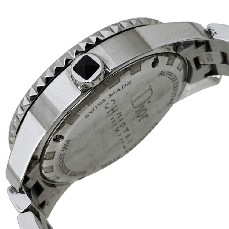 Pre Owned Dior Black Diamonds Stainless Steel Christal CD113115M001 Quartz Women's Wristwatch 34 MM