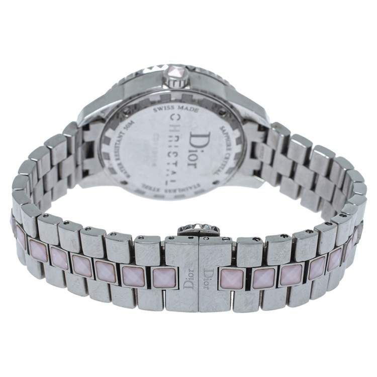 Pre Owned Dior Mother of Pearl Stainless Steel Christal CD113114 Women's Wristwatch 34 mm
