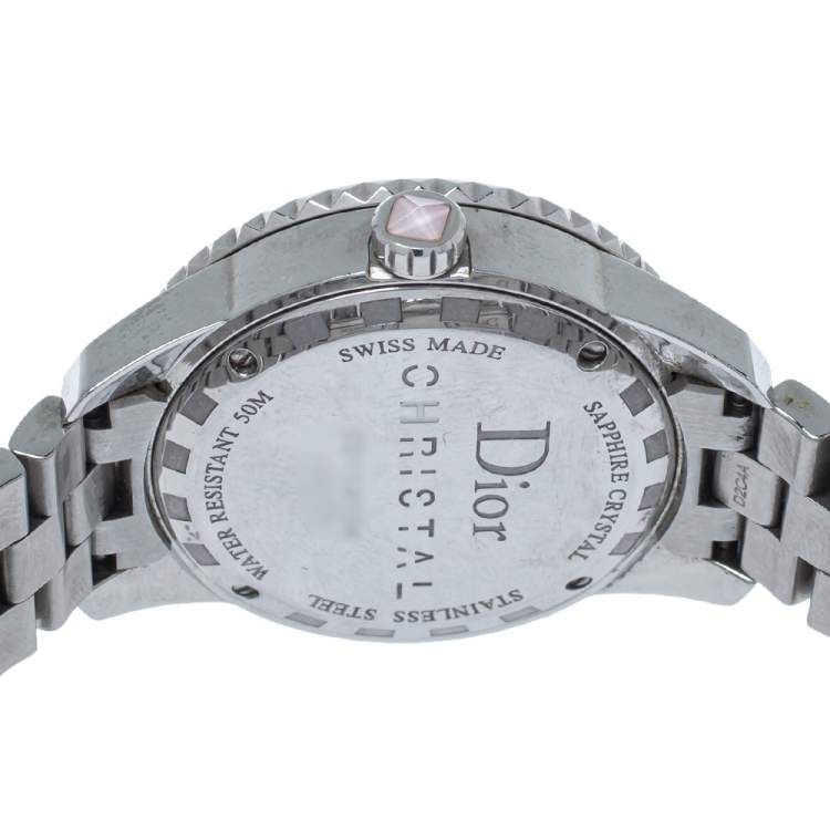 Pre Owned Dior Mother of Pearl Stainless Steel Christal CD113114 Women's Wristwatch 34 mm