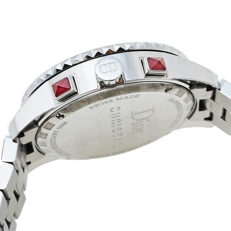 Pre Owned Dior Red Crystals & Stainless Steel Diamond Christal CD11431G-V Women's Wristwatch 38 mm