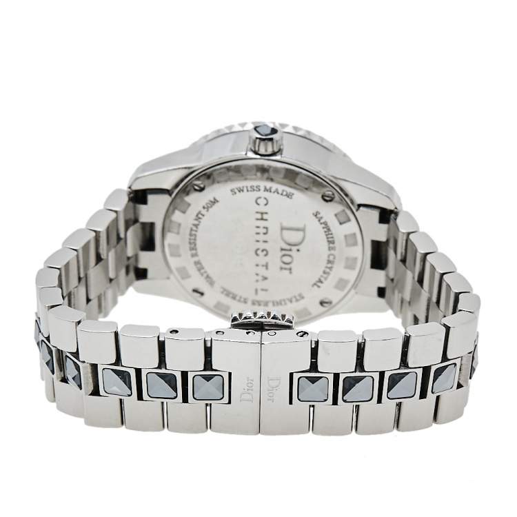 Pre Owned Dior Grey Stainless Steel Diamonds Christal CD112115M001 Women's Wristwatch 29 mm