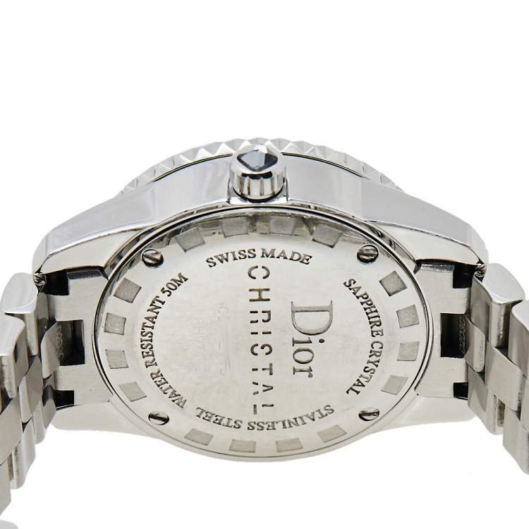 Pre Owned Dior Grey Stainless Steel Diamonds Christal CD112115M001 Women's Wristwatch 29 mm