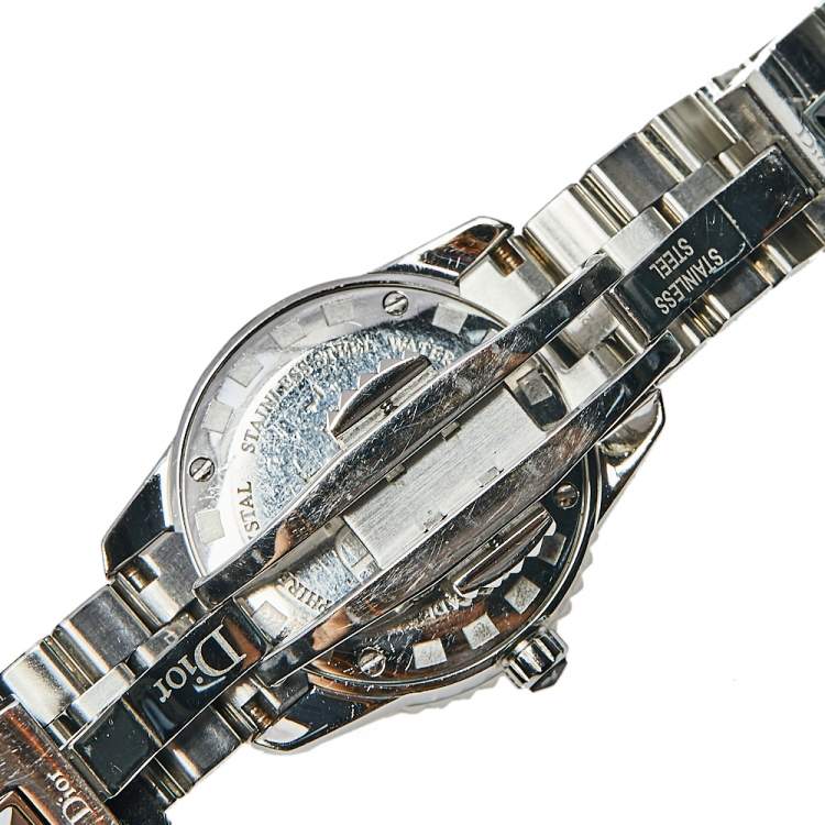 Pre Owned Dior Grey Stainless Steel Diamonds Christal CD112115M001 Women's Wristwatch 29 mm