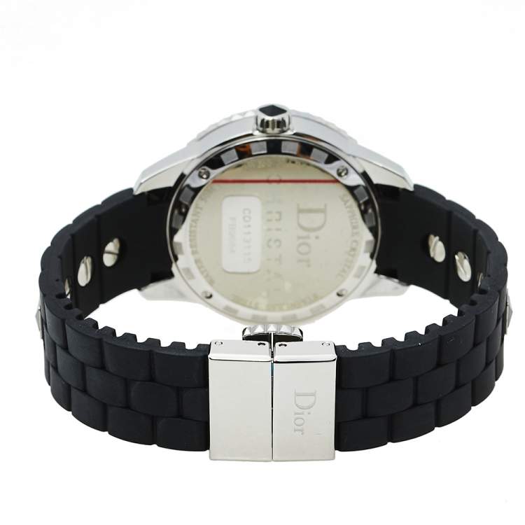 Pre Owned Dior Black Stainless Steel & Rubber Diamonds Christal CD113115R001 Women's Wristwatch 33 mm