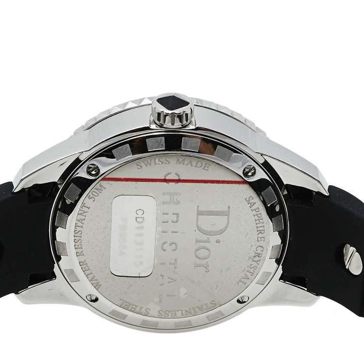 Pre Owned Dior Black Stainless Steel & Rubber Diamonds Christal CD113115R001 Women's Wristwatch 33 mm