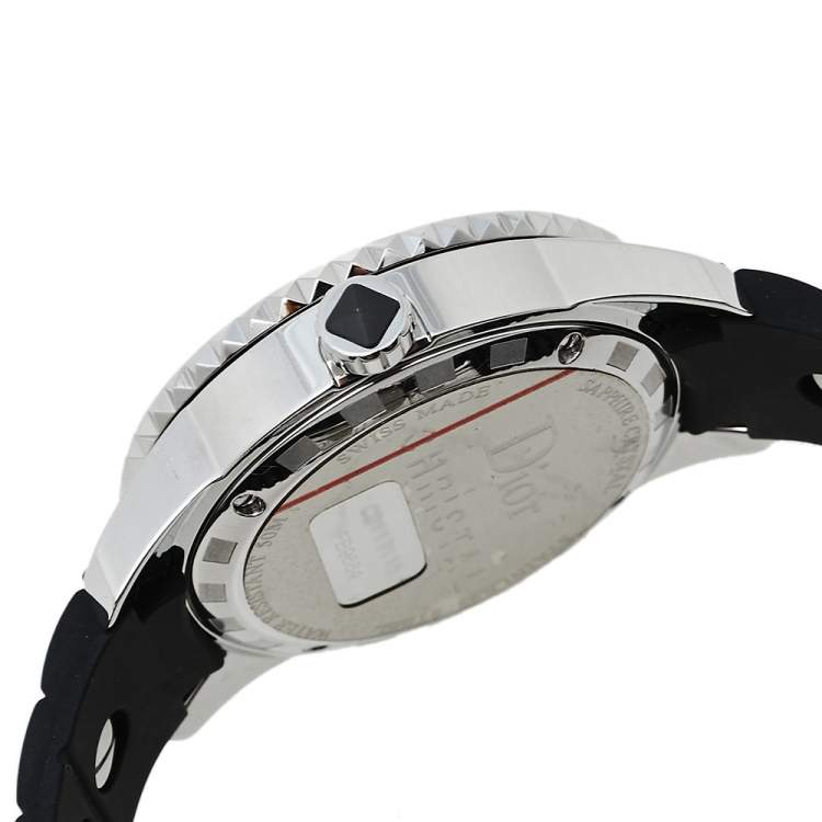 Pre Owned Dior Black Stainless Steel & Rubber Diamonds Christal CD113115R001 Women's Wristwatch 33 mm
