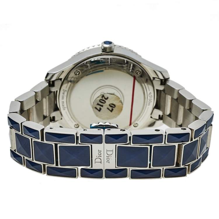 Pre Owned Dior Blue Mother Of Pearl Stainless Steel Christal CD143117 Women's Wristwatch 33 mm