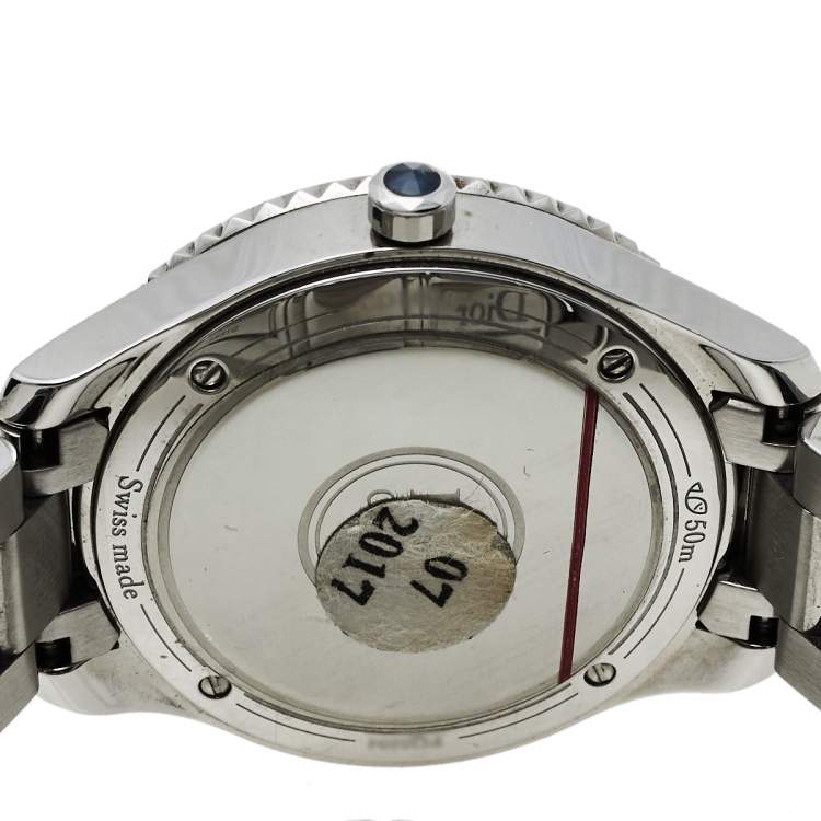 Pre Owned Dior Blue Mother Of Pearl Stainless Steel Christal CD143117 Women's Wristwatch 33 mm