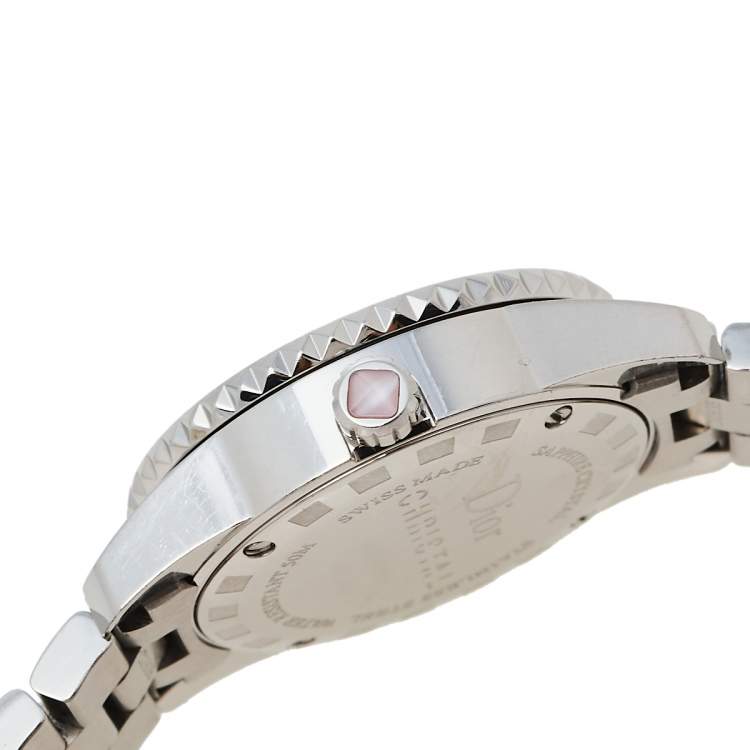 Pre Owned Dior Mother of Pearl Stainless Steel Diamonds Christal CD112111M001 Women's Wristwatch 28 mm