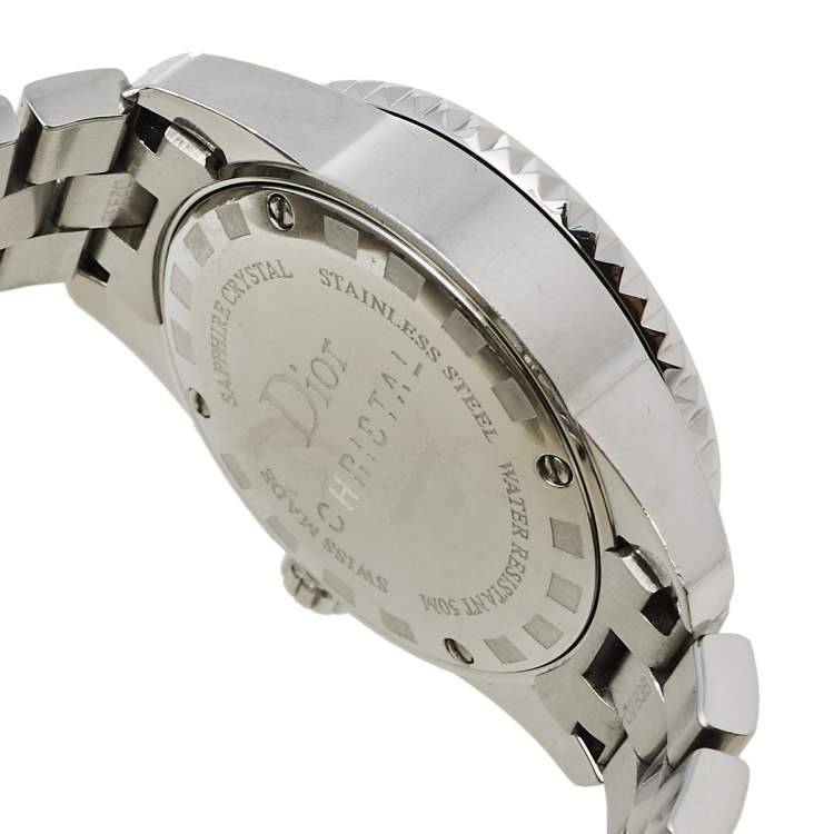 Pre Owned Dior Mother of Pearl Stainless Steel Diamonds Christal CD112111M001 Women's Wristwatch 28 mm