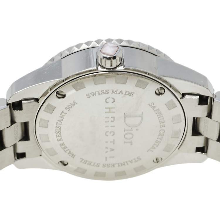 Pre Owned Dior Mother of Pearl Stainless Steel Diamonds Christal CD112111M001 Women's Wristwatch 28 mm