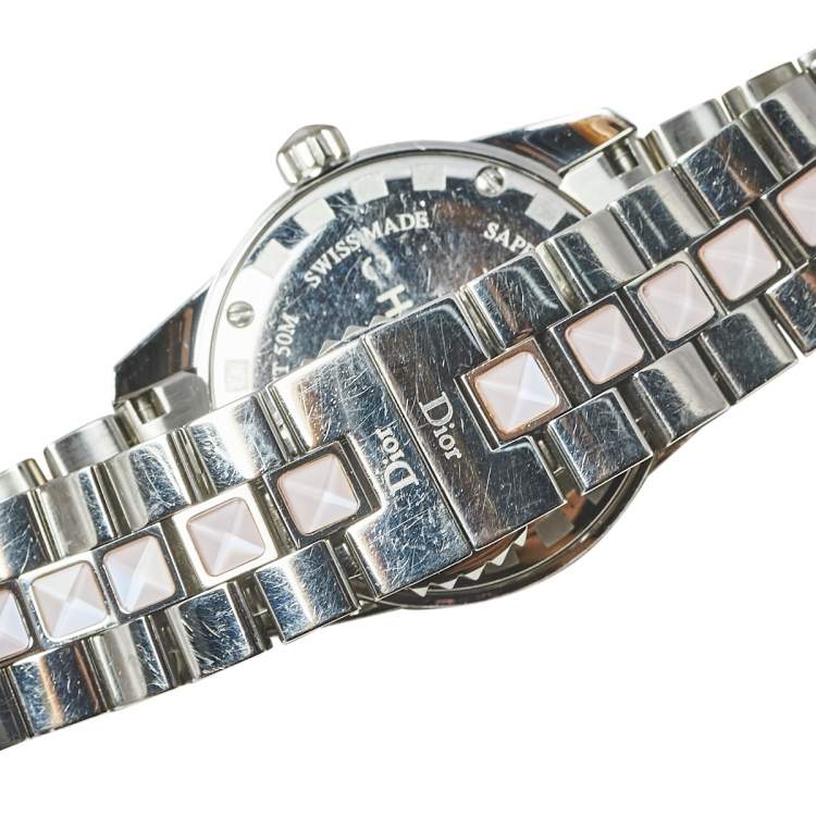 Pre Owned Dior Mother of Pearl Stainless Steel Diamonds Christal CD112111M001 Women's Wristwatch 28 mm