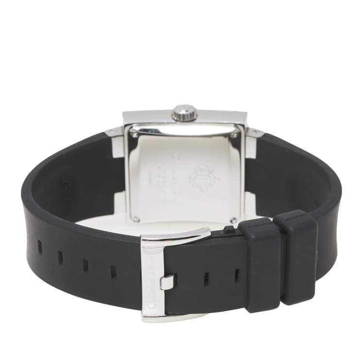 Pre Owned Christian Dior Black Stainless Steel Rubber Riva D101-100 Women's Wristwatch 31 mm