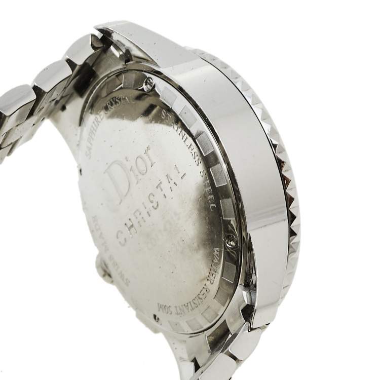 Pre Owned Dior Silver Stainless Steel Diamond Studded Pink Sapphire Christal CD114315M001 Women's Wristwatch 39 mm