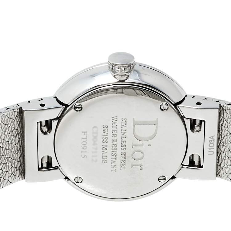 Pre Owned Dior Pink Mother of Pearl Stainless Steel Diamond La D De Dior Satine CD047112M002 Women's Wristwatch 25 mm
