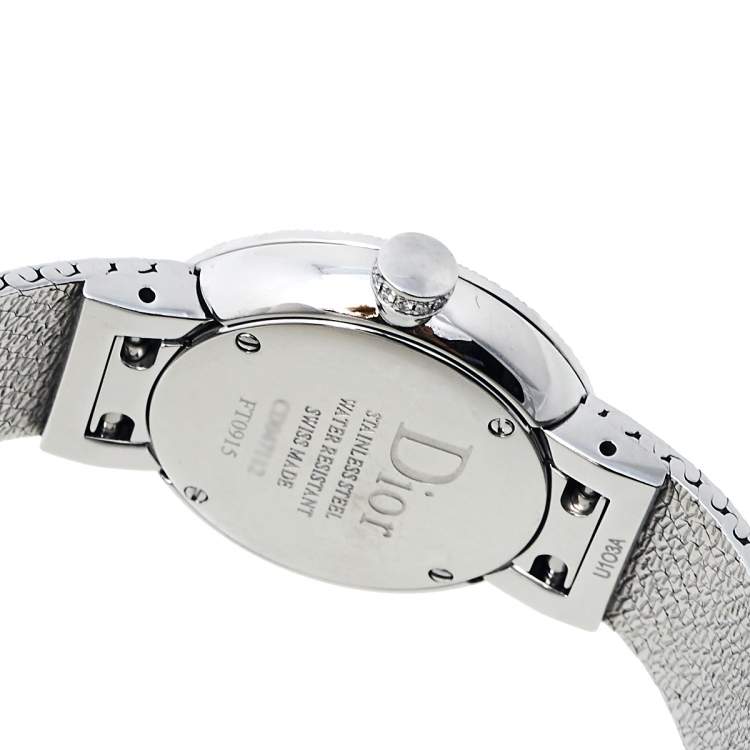 Pre Owned Dior Pink Mother of Pearl Stainless Steel Diamond La D De Dior Satine CD047112M002 Women's Wristwatch 25 mm