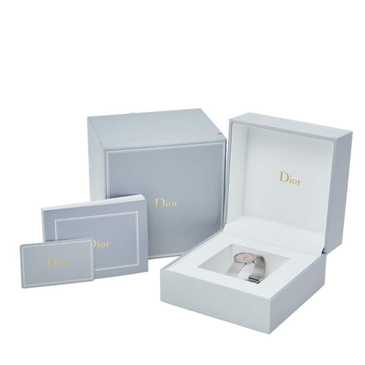 Pre Owned Dior Pink Mother of Pearl Stainless Steel Diamond La D De Dior Satine CD047112M002 Women's Wristwatch 25 mm