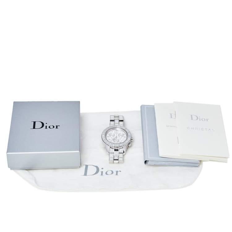 Pre Owned Dior White Stainless Steel Diamonds Christal CD114311M001 Women's Wristwatch 38 mm