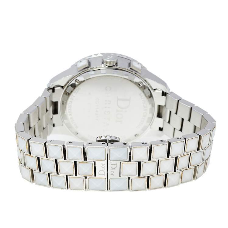 Pre Owned Dior White Stainless Steel Diamonds Christal CD114311M001 Women's Wristwatch 38 mm