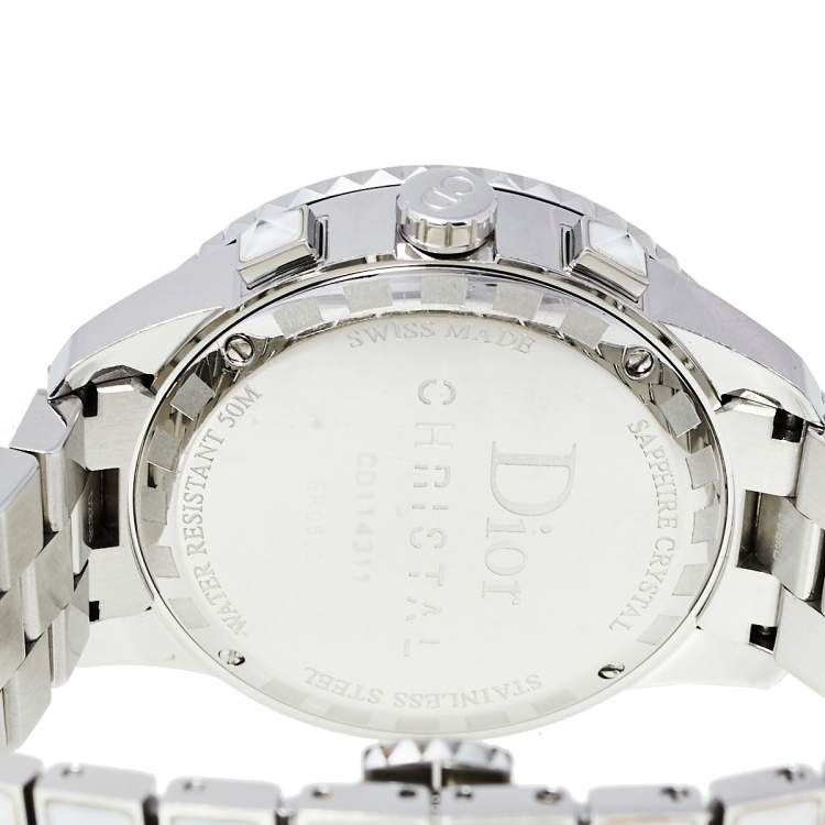 Pre Owned Dior White Stainless Steel Diamonds Christal CD114311M001 Women's Wristwatch 38 mm