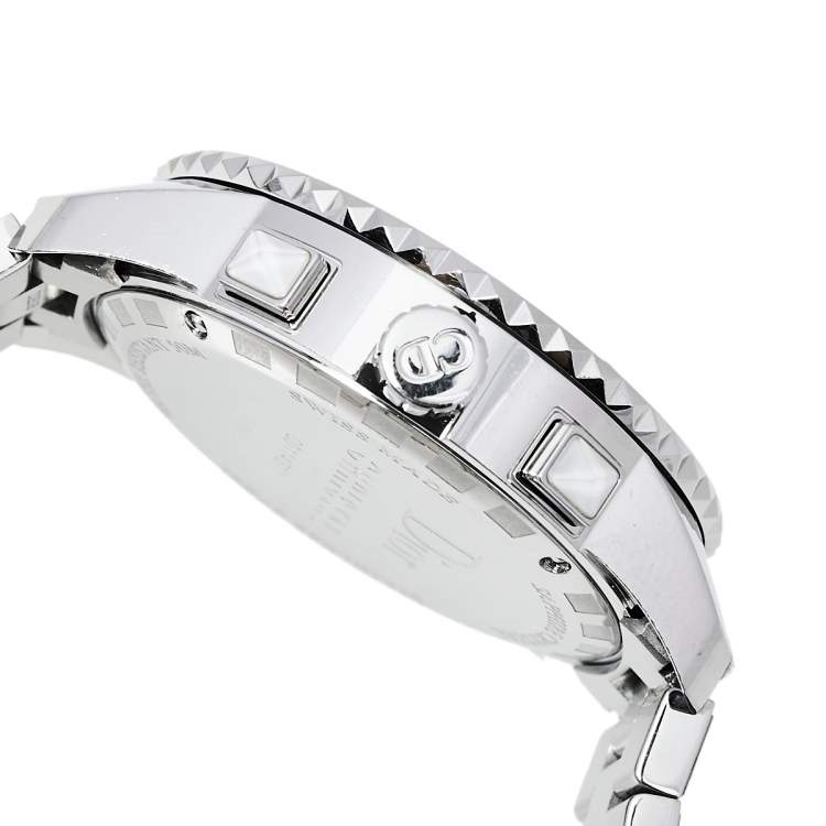 Pre Owned Dior White Stainless Steel Diamonds Christal CD114311M001 Women's Wristwatch 38 mm