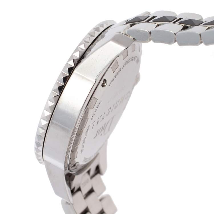Pre Owned Dior Black Stainless Steel Diamonds Christal CD113115M001 Women's Wristwatch 34 mm