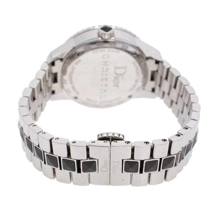 Pre Owned Dior Black Stainless Steel Diamonds Christal CD113115M001 Women's Wristwatch 34 mm