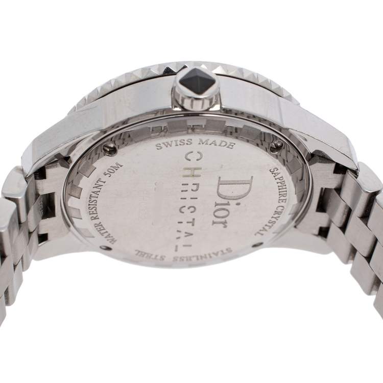 Pre Owned Dior Black Stainless Steel Diamonds Christal CD113115M001 Women's Wristwatch 34 mm