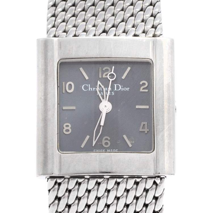 Pre Owned Dior Grey Stainless Steel Riva D80100 Women's Wristwatch 23 mm 
