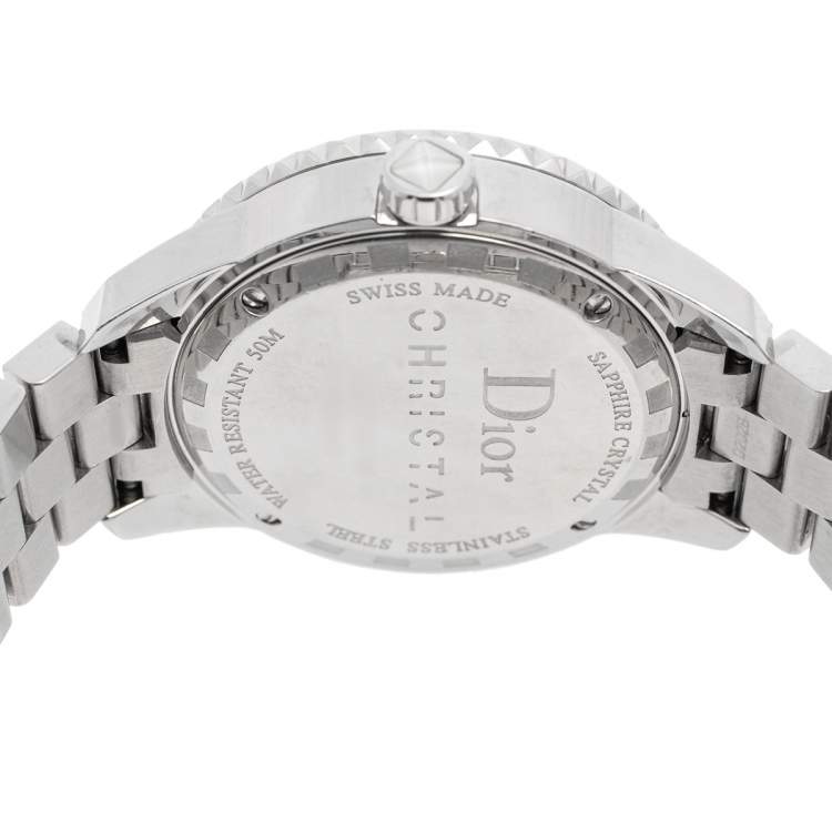 Pre Owned Dior White Stainless Steel Diamonds Christal CD113118M001 Women's Wristwatch 33 mm