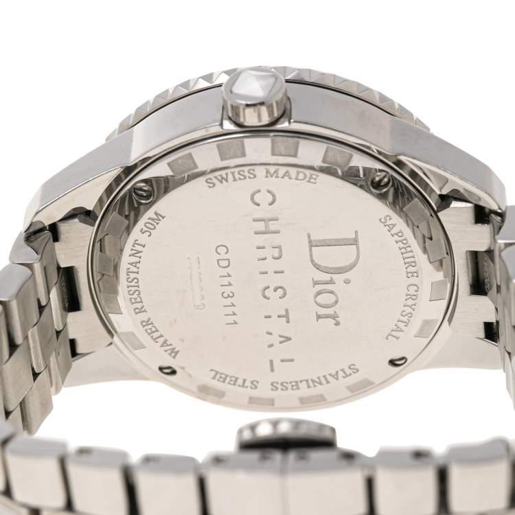 Pre Owned Dior  White Stainless Steel Christal CD113111 Women's Wristwatch 33 mm