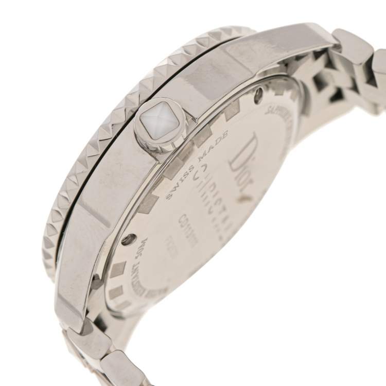 Pre Owned Dior  White Stainless Steel Christal CD113111 Women's Wristwatch 33 mm