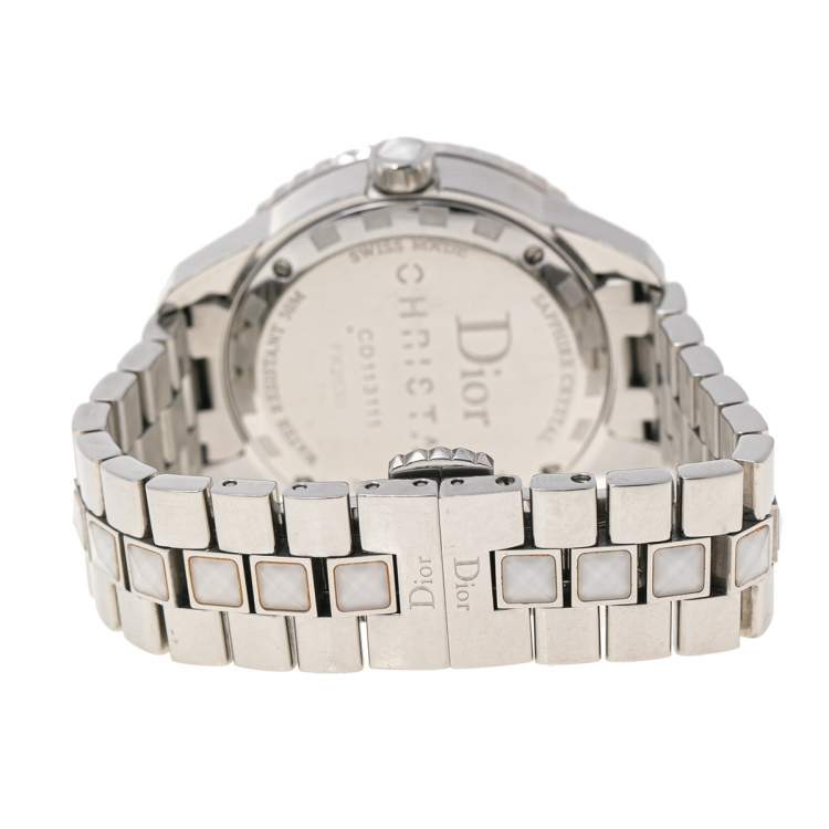 Pre Owned Dior  White Stainless Steel Christal CD113111 Women's Wristwatch 33 mm