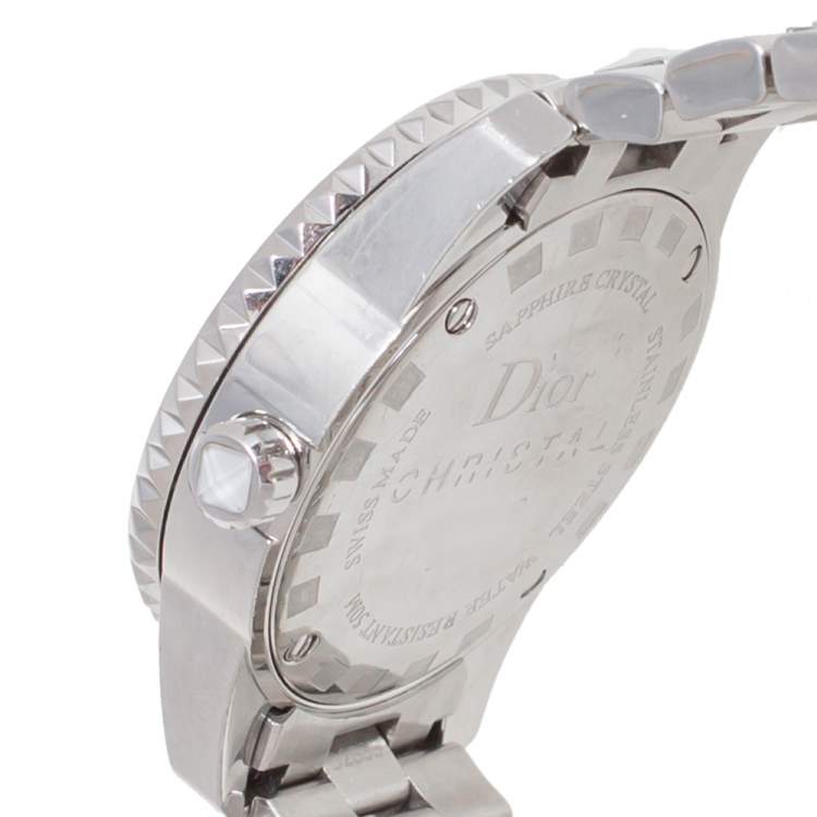 Pre Owned Dior White Stainless Steel Christal CD112112 Women's Wristwatch 28.5 mm