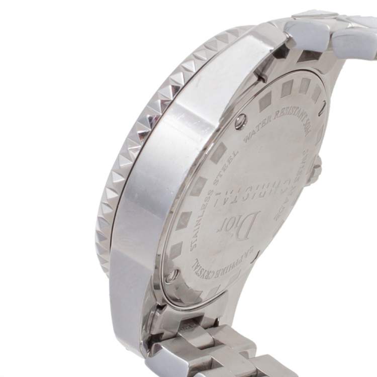 Pre Owned Dior White Stainless Steel Christal CD112112 Women's Wristwatch 28.5 mm