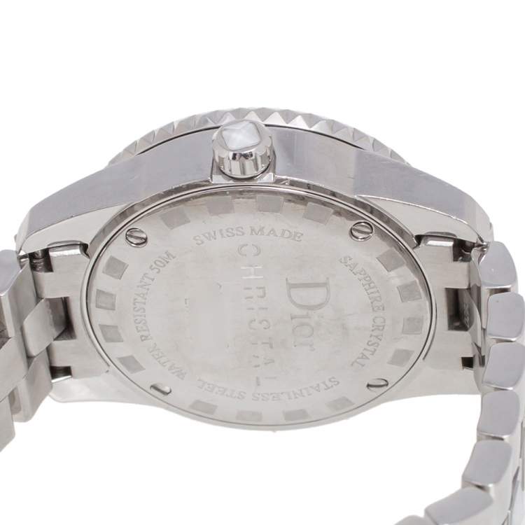 Pre Owned Dior White Stainless Steel Christal CD112112 Women's Wristwatch 28.5 mm
