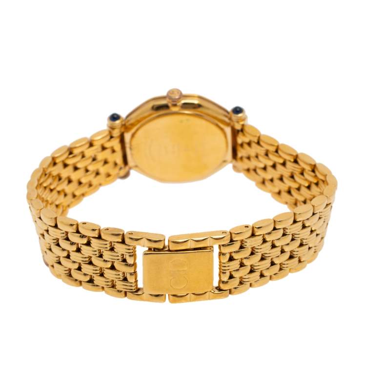 Pre Owned Chrstian Dior Blue Gold Plated Stainless Steel Depose 64151 Women's Wristwatch 25 mm