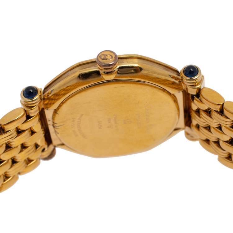 Pre Owned Chrstian Dior Blue Gold Plated Stainless Steel Depose 64151 Women's Wristwatch 25 mm