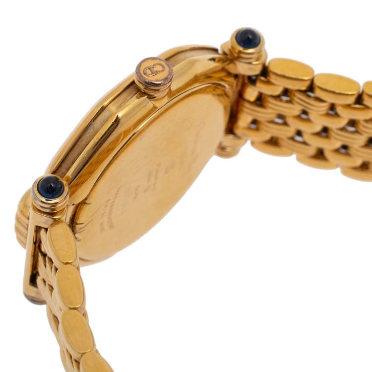 Pre Owned Chrstian Dior Blue Gold Plated Stainless Steel Depose 64151 Women's Wristwatch 25 mm